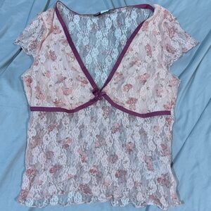 Urban Outfitters Pink Lace Floral Top